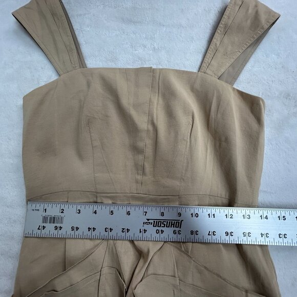 Elie Tahari Womens Beige Sleeveless Dress Size 8 Tie-Back Asymmetric Pockets - Picture 8 of 10